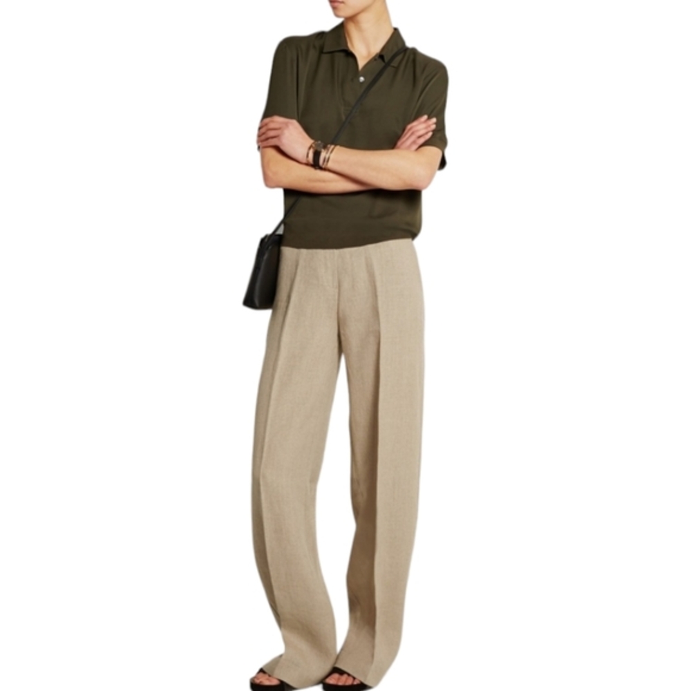 Theory Grinetta Natural Linen‎ Wide Leg Pants Size 6